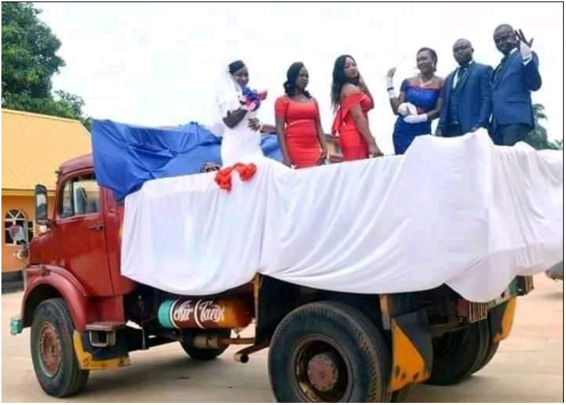 Couple go viral after they got married with a tipper in Akwa Ibom