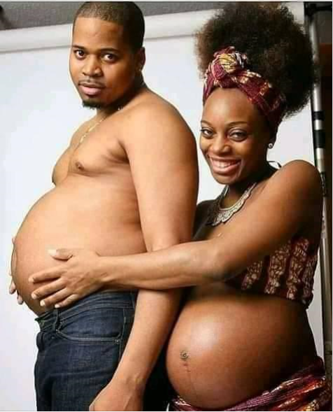 Funny Photo of Man and Wife who are both Pregnant